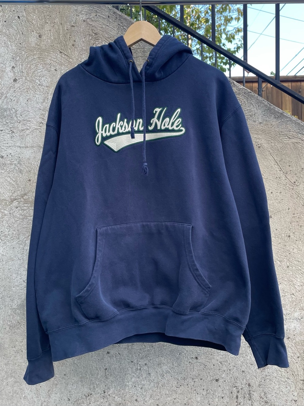 Y2k Blue 84 Jackson Hole spellout heavyweight boxy fit hoodie size XL
